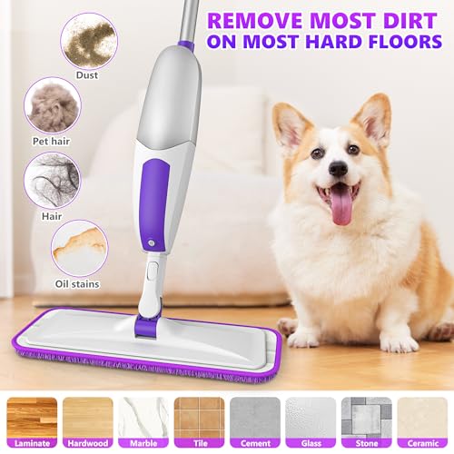 Microfiber Spray Mops for Floor Cleaning - SEVENMAX Dry Wet Floor Mop with Sprayer 3 Washable Pads fit Swiffer Powermop for Hardwood Laminate Tile Wood Vinyl Ceramic Home Kitchen Cleaning