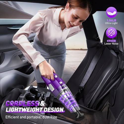 DBHAL Handheld Vacuum Cordless, 15000PA Powerful Suction Car Vacuum Cleaner Lightweight with Multi Accessories, Hand held Vacuum Cleaner Cordless Rechargeable for Car Home