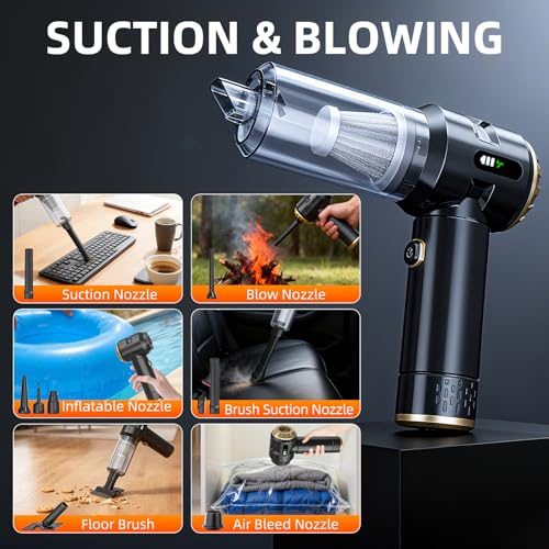 Melising Handheld Vacuum Cleaner Cordless, 23000Pa Powerful Car Mini Vacuum Cleaner, Rechargeable Portable Lightweight dust Catcher for Home Car Carpet Stairs Pet Hair Deep Cleaning（Black-Gold）.