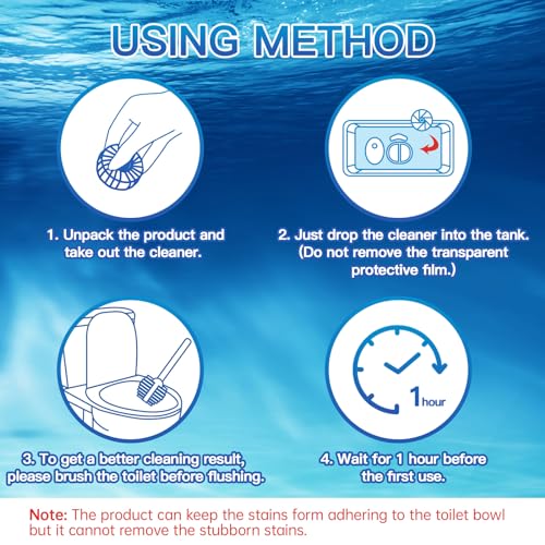 Vacplus Automatic Toilet Bowl Cleaner Tablets, Drop-In Tank Cleaner for Bathroom, Prevent Stains & Deodorize, Long-Lasting Cleaning Tabs, Easy-Use Freshener for Bowl & Tank, 12 Pack
