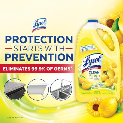Lysol All Purpose Cleaner, Multi-Surface Disinfectant Floor Cleaner for Mopping Solution, Household Cleaning Supplies, for Bathroom & Kitchen, Lemon & Sunflower Scent, 144 oz