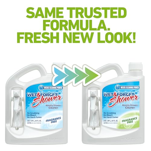 Wet & Forget Shower Cleaner Spray, Fragrance-Free Weekly Bathroom Cleaner, No Scrubbing Needed, Bleach-Free, Multi-Surface Bathroom Spray, Cleaning Supplies Essential. 64 fl oz
