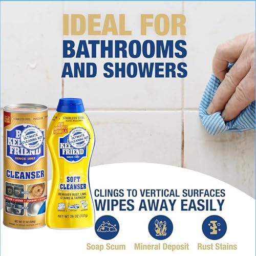 R&C Store Essentials Home Cleaning Kit, Multi-Surface Rust, Lime & Stain Remover Bundle, Includes 26 oz Soft Cleanser, 21 oz Cleaning Powder, Scrub Sponge and Microfiber Towels, Kitchen & Bathroom Set