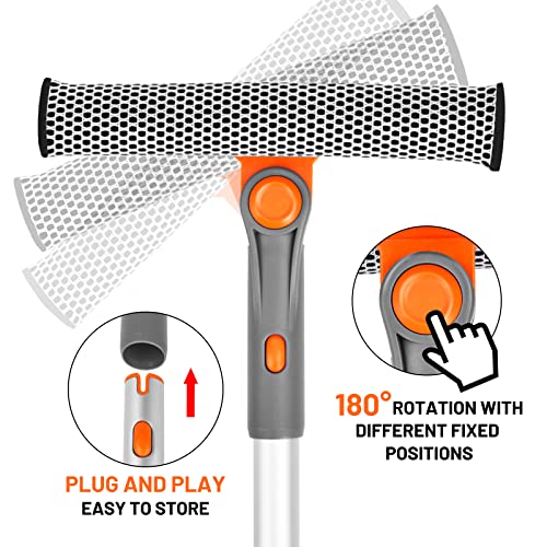 eazer Professional Window Squeegee, 2-in-1 Rotatable Squeegee for Window Cleaning Kit, Window Cleaner Tool, Window Washing Equipment Kit with Extension Pole (20''-30'') for Shower/Windshield