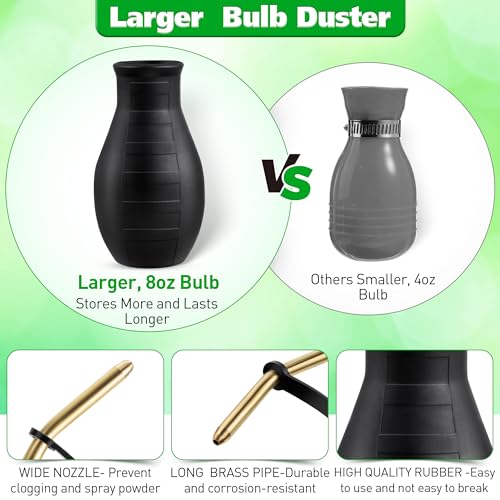 Diatomaceous Earth Powder Duster, 8OZ Garden Powder Applicator Dispenser with Long Metal Tube, Bulb Duster Sprayer for Home Organic Gardening Agricultural Supply (Black,1 Pack)