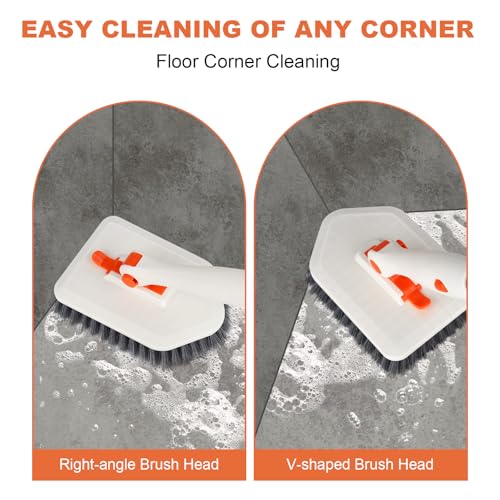 Long Handled Scrub Brush for Shower，3-in-1 Cleaning Brushes with 3 Different Function Cleaning Heads Brush for Shower Cleaning Bathroom Kitchen Walls Tub Tile