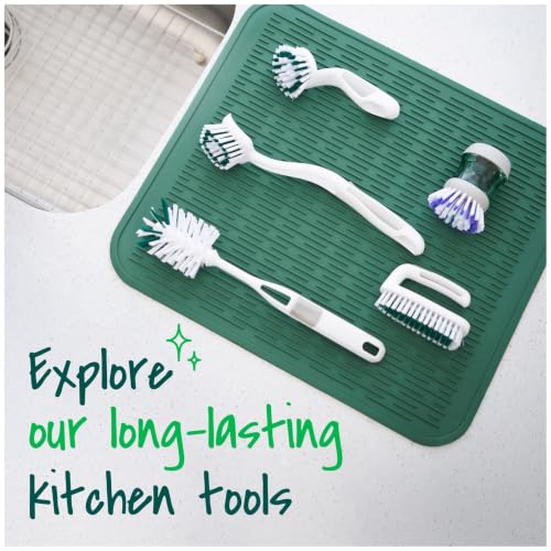 Scotch-Brite Handy Brush, Small and Durable Dish Brush with Handle for Scrubbing Hard-to-Reach Cookware, Tubs, Sinks, Car Tires, and More without Scratching, Antimicrobial, and Rinses Clean