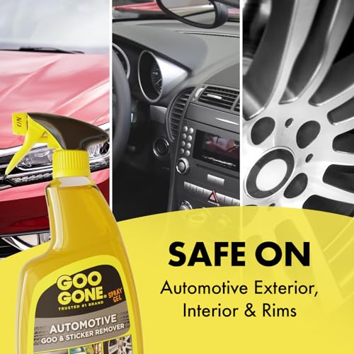 Goo Gone Automotive Adhesive Remover, Goo & Grime Cleaner for Bumper Stickers, Decals, Tree Sap, Brake Dust, Bird Droppings, Gum, Spray Paint, Asphalt, 24 oz with MicroFiber Buffing Towel