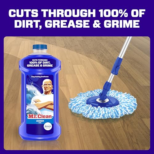 Mr. Clean All Purpose Cleaner, Mop Soap, Floor Cleaner for Mopping Home, Bathroom, & Kitchen, Cleaning Liquid for Mop & Bucket, Cleaning Supplies, Multi-Surface Dilutable, Ocean, 41oz