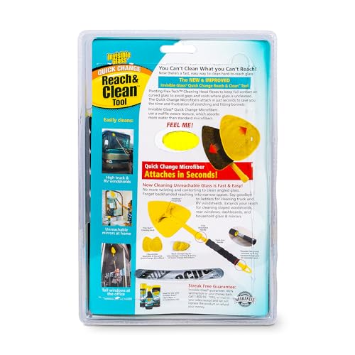 Invisible Glass 95160 Reach & Clean Windshield Cleaning Tool and Car Window Cleaner Tool for Interior and Exterior Auto Glass, Trucks, SUVs, RVs and Home Windows with 2 Microfiber Pads and Storage Bag