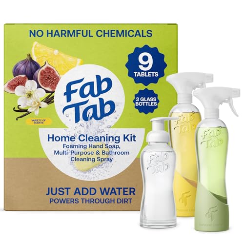 Fab Tab Home Starter Kit - Natural Cleaning Products - Household Cleaners - All-Purpose Cleaner Tablets - Plant-Based, Plastic-Fee - No Harsh Chemicals | Cleaning Kit