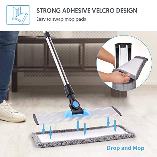 MANGOTIME Microfiber Dust Mop for Hardwood Floors - Dry Floor Cleaning for Wood, Tile, Vinyl, Laminate - Wet Flat Mop With 4 Washable Reusable Pads and Aluminum Head