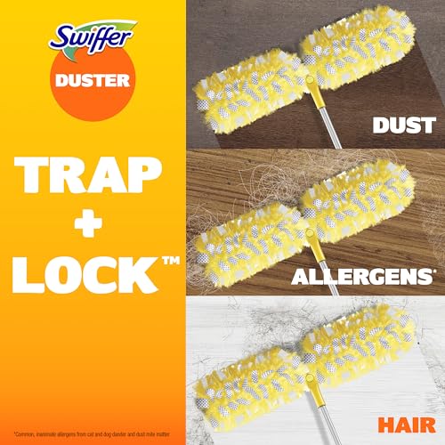 Swiffer Duster Kit with 6 ft Super Extendable Handle, Heavy Duty Starter Kit with 8 Refills, Lemon Scent