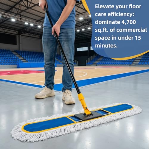 36" Commercial Dust Mop for Floor Cleaning, Heavy Duty Industrial Dry Dust Mop with 2 Mop Pads & 59" Long Handle, Professional Janitorial Cleaning Supplies for Home, Garage, Hotel, School, Gym
