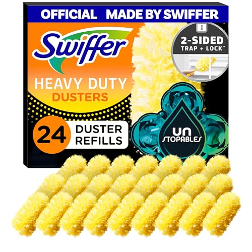 Swiffer Dusters Heavy Duty, Feather Head Multi-Surface Duster Refills for Cleaning, Unstopables, Yellow, 24 Count (4 Packs of 6)