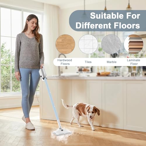 Steam Cleaner, 6 in1 Rotated Steam Mop Cleaner with 2 Modes, 23FT Power Cable, Detachable Steam Mops for Floor, Laminate Floor, Tiles Cleaning (Azure)