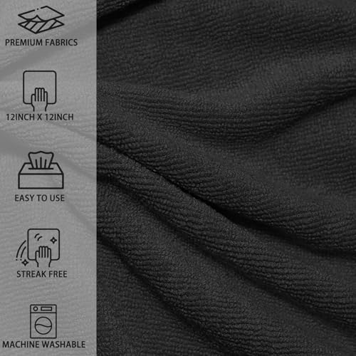 MRD's Home 12" x 12" Black Microfiber Cleaning Cloth,40Pack Multi-Purpose Reusable Cleaning Cloth Wipes Rags,Lint Free,Scratch & Streak-Free Cloth Black Microfiber Towels for Car House Wash