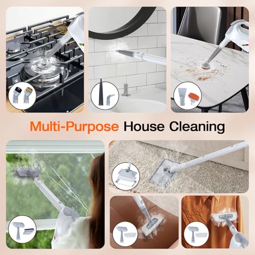 10-in-1 Steam Cleaner, Steam Mop & Detachable Handheld Steam Cleaner, 320ml Water Tank, 10s Fast Heating, Portable Steamer for Kitchen, Floor, Tiles, Window, BBQ Grill, Car, Bright White