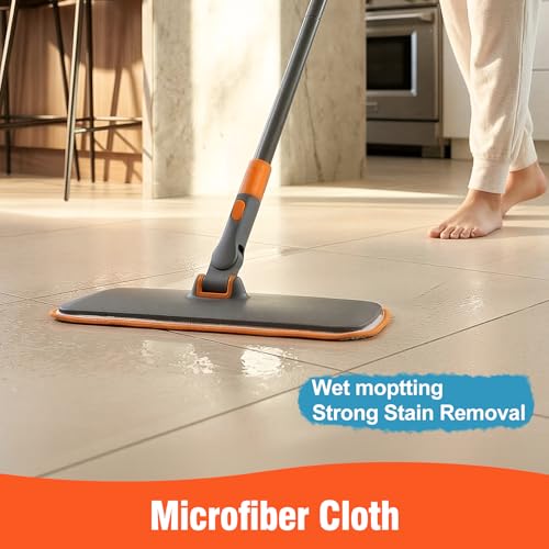 CLEANHOME 2-in-1 Wet Dry Flat Microfiber Mop for Hardwood Floors-Reusable Washable Pads, Telescoping Long Handle Floor Cleaner for Tile Laminate, Pet Hair Removal, Car Detailing & Window Cleaning