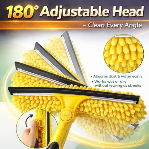 18ft Squeegee Window Cleaner with Extension Pole,2 in 1 Window Cleaning Tool with 3-Stage Telescopic Pole & Rotatable Head,Window Washing Equipment for Solar Panel, RV, Indoor/Outdoor Window,Car Glass