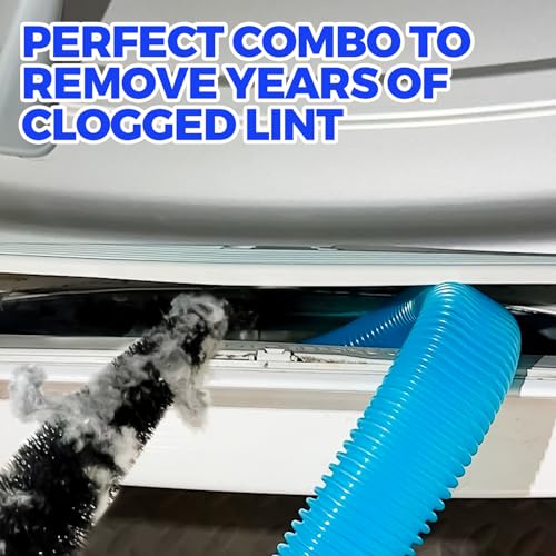 Holikme 2 Pieces Dryer Vent Cleaner Kit, Dryer Lint Vacuum Attachment and Flexible Dryer Lint Brush, Dryer Vent Vacuum Hose Attachment,Blue