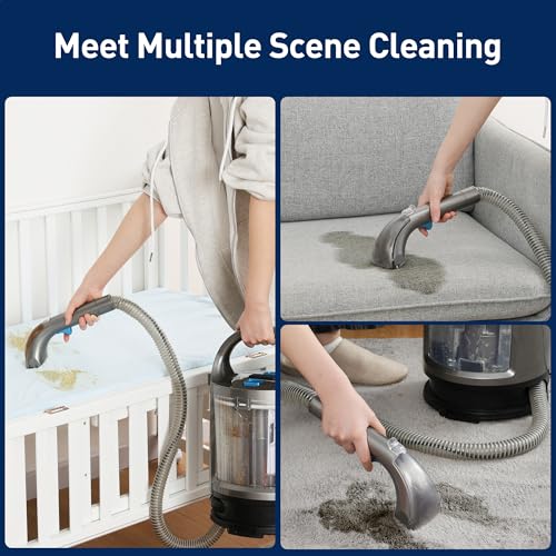 Aspiron Portable Carpet Cleaner Machine, 20KPa Upholstery Cleaner for Carpet, Couch & Car Seats, Pet Stain Spot Cleaner with Dual Tanks, 2 Brush Heads, Compact Design