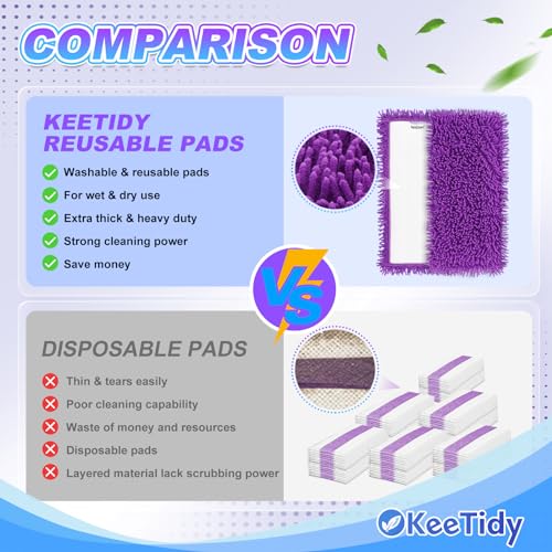 KeeTidy Wet Jet Pads Compatible with Swiffer Wetjet, Reusable Wet Jet Refill for Hardwood and Floor Spray Mop, Upgraded Fiber Mop Pads for Deep Cleaning (3 Pack)