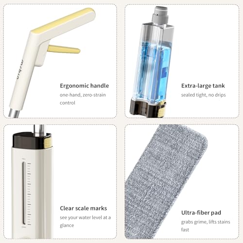2 in 1 Wet Dry Spray Mop for Floor Cleaning, Swivel Flat Long Handle Trapeador with Washable Reusable Pads & Refillable Bottle, Lightweight for Hardwood, Laminate, Vinyl, Tile, Marble, Cream White