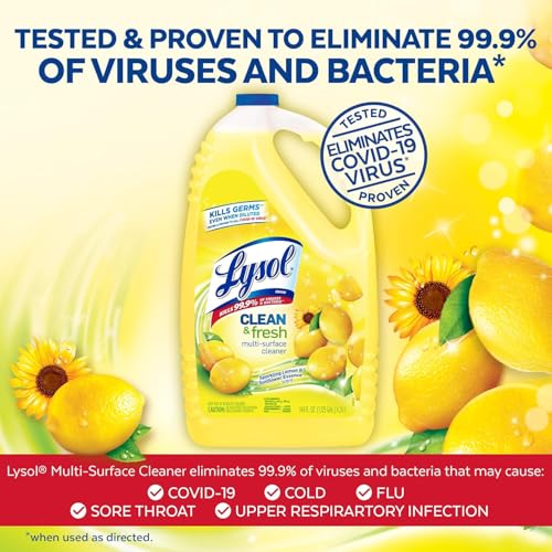 Lysol All Purpose Cleaner, Multi-Surface Disinfectant Floor Cleaner for Mopping Solution, Household Cleaning Supplies, for Bathroom & Kitchen, Lemon & Sunflower Scent, 144 oz