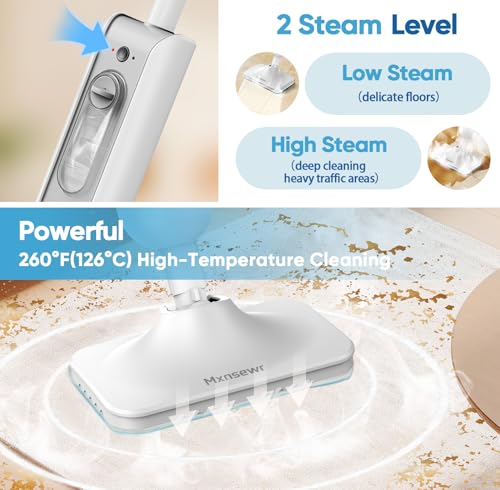 Steam Mop All-in-one Multi-Functional Powerful Steam Cleaner, Handheld Detachable Floor Steamer with 2 Steam Level, 380ML Water Tank & 23FT Power Cord for Whole Home Use