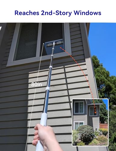 CTIME 80" Window Washing Kit with Extension Pole : Professional Window Cleaner Tool | Window Cleaning Squeegee Kit for High/Outdoor/Glass & Bathroom Surfaces with Storage Bag + 5 Microfiber Cloths