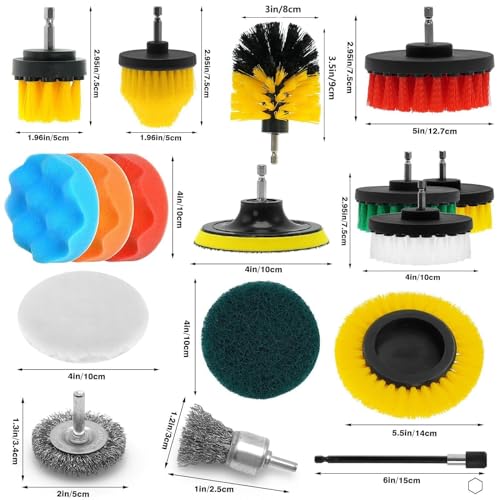 ETOUPA 30 Piece Drill Brush Attachments Set, Scrub Pads & Sponge & Wire Brush for Drill, Power Scrubber Brush with Extend Long Attachment, Drill Scrubber Brush Kit for Bathroom, Floor, Car, Grout