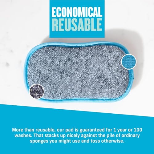 E-Cloth Washing Up Scrub Pad - Microfiber Sponge for Cleaning, Reusable Kitchen Sponge for Dishes & Sink, Non Scratch, Multi Purpose Scrubber, Machine Washable - 4 Pack