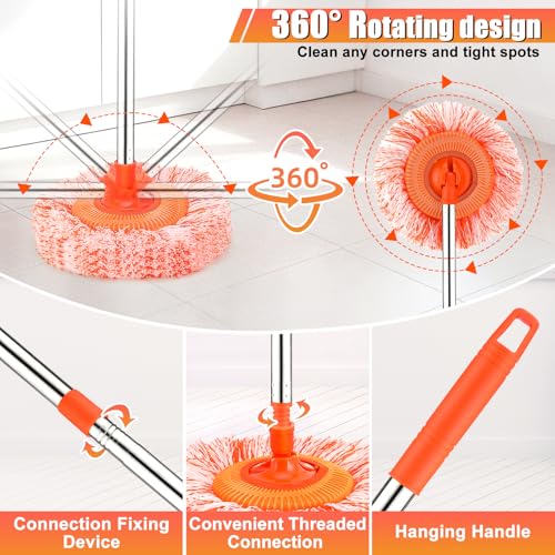 61 in Adjustable Cleaning Mop, Dolodomy 360° Rotatable Mops for Floor Cleaning with 4 Reusable Heads, 2 Fabrics Wall Mop for Floor Door Window Ceiling and Bathroom