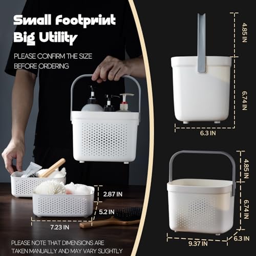 LivLab Mker Portable Shower Caddy, Cleaning Supply Organizer with Handle, College Dorm Room Essentials, Camping Tote Basket - Bathroom Storage Organizer, White Grey