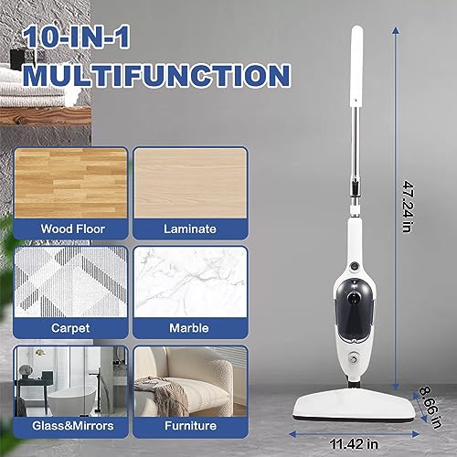 Steam Mop Cleaner 10-in-1 with Convenient Detachable Handheld Unit, Laminate/Hardwood/Tiles/Carpet Kitchen - Garment - Clothes - Pet Friendly Steamer Whole House Multipurpose Use