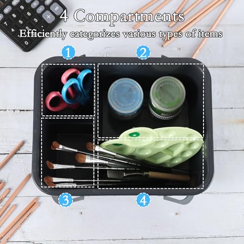 Fiazony Plastic Divided Caddy Organizer with Handle, 4-Compartment Plastic Cleaning Caddy, Drak Gray, F