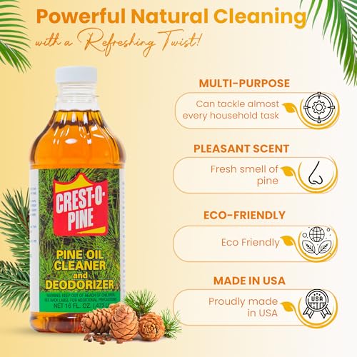 Crest-O-Pine Real Pine Oil Cleaner Concentrate Deodorizer, Multi-Purpose All-Purpose Household Cleaner for Floors, Kitchen, Bathroom, Laundry, Grease & Odor Removal (1, 16 fl oz)