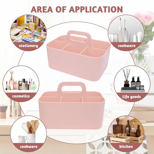 BLLREMIPSUR Plastic Portable Caddy with Handle, Pink Bathroom Shower Caddy Organizer, 5 Grid Small Caddies Storage Basket for Makeup, Cleaning, Art Craft, Stationery