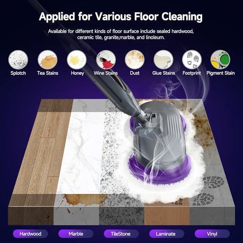 BOJUK Scrub & Steam Mop with Rotating Mop Pads, LED Headlights, 6 Scrub Pads, Large Tank, Swivel Steering, Effortless Scrubbing Hard Floor Cleaner Upgraded