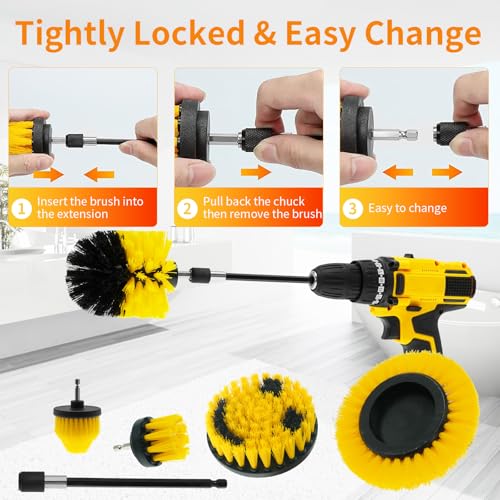 TOWBRUS 10 Pack Drill Brush Attachment Set, Drill Scrubber Brush Kit, Drill Cleaning Brush, Scrub Brush for Grout Floor Tub Shower Bathtub Tile Sink Toilet Bathroom Kitchen Car Yellow