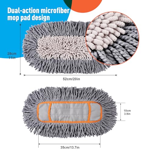 CLEANHOME Microfiber Dust Mop Replacement Pads for Hardwood Floor Cleaning, Washable and Reusable Chenille Mop Pads 3 Packs