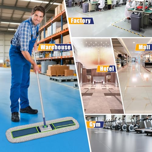 Enspoway 41" Commercial Dust Mop: Large Push Broom Wide Industrial Heavy Duty Hardwood Dry Sweeping Mop with 2 Pads Long Handle for Janitor Indoor Warehouse Gym Cleaning