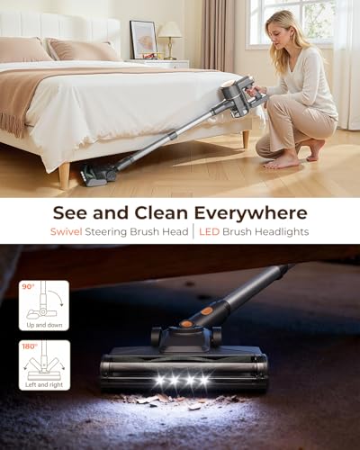 N8 Cordless Vacuum Cleaner,Lightweight Stick Vacuum with Powerful Suction,2200mAh Battery,40 Mins Runtime, Self-Standing,Rechargeable Vacuum Cleaners for Home Hardwood Floor Carpet Hair (Champagne)