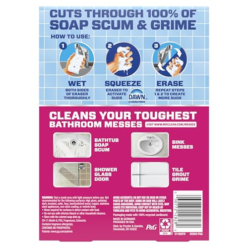 Mr. Clean Magic Eraser Sponge, Bathroom Cleaner, Shower Cleaner, Tub Cleaner, Soap Scum Remover, Bathroom Cleaning Supplies, Dawn Cleaning Power with Febreze Lavender Scent, 5ct