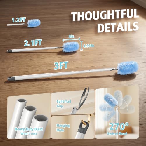30 Count Heavy Duty Duster Refills with 3 ft Extendable Handle Starter Kit, Compatible with Swiffer Disposable Microfiber Feather Dusters for Cleaning Home