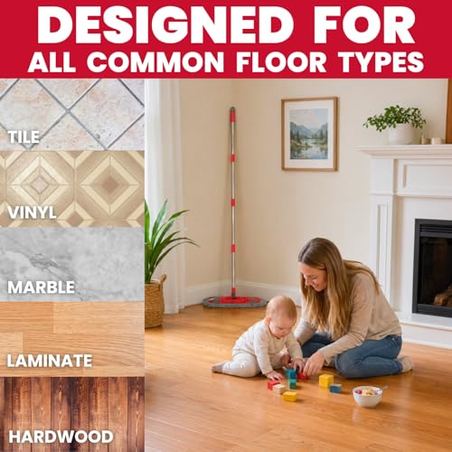 GleamGaGa Dust Mop for Floor Cleaning with 3 Washable Pads, 14.4” × 5.1” Flat Mop Head, 62” Stainless Steel Handle, Lightweight Multi-Surface Mop for Hardwood, Marble & Tile