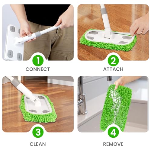 ZHAYAO Reusable Microfiber Floor Mop System, Wet & Dry Sweeper Kit, Includes 1 Sweeper Handle, 3 Washable Chenille Mop Pads, Dry & Wet Use for Hardwood, Tile, and Laminate Floor