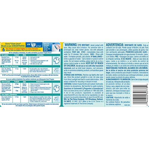 Clorox Splash-Less Bleach, Clean Linen Scent, 55 Ounces, 2 Pack (110 Ounces Total), Real Bleach Made Simple™