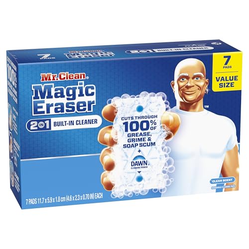 Mr. Clean Magic Eraser Foaming Sponge, All Purpose, Dawn Cleaning Power, Wall Cleaner, Sneaker Cleaner, Oven Cleaner, Kitchen, Bathroom, Shower Cleaning Supplies, Scrubber, Ultra Foamy, 7ct